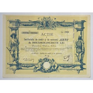 Romania Institutul de Credit si Economii Albina 5 Share for 2500 Lei 1922
