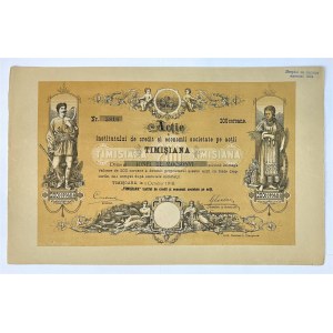 Romania Institutul de Credit si Economii Timisiana Share for 200 Coroane 1910