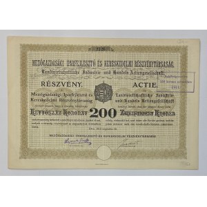Romania Mezogazdasagi Iparfejleszto Kereskedelmi RT Deva Share for 200 Korona 1910