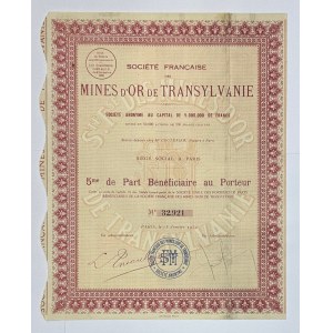 Romania Mines d'Or de Transylvanie 1/5th beneficiary share 1930