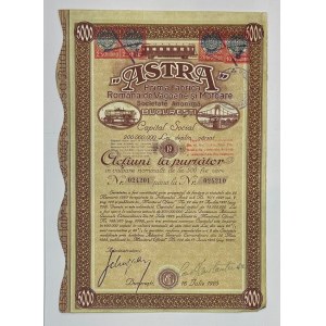 Romania Prima Fabrica Romana de Vagoane si Motoare 'Astra' 10 Actiuni la purtator 5000 Lei 1925