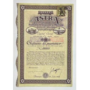 Romania Prima Fabrica Romana de Vagoane si Motoare 'Astra' Actiune la purtator 500 Lei 1925