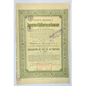 Romania Sucrieres & Raffineries en Roumanie 5 % Obligation de 500 Francs 1920