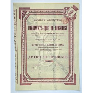 Romania Tramways - Unis de Bucarest Action de Dividende 1899