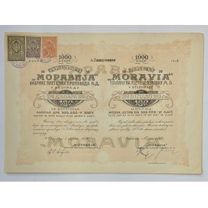 Serbia Tovarny na Pletene Vyrobku A.S. 10 Akcii for 1000 Dinara 1920
