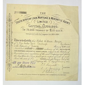South Africa South African Loan Mortgage and Mercantile Agency Ltd 20 Shares of 10 Pounds 1883