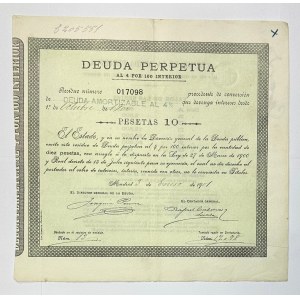 Spain Deuda Perpetua al 4% 10 pesetas 1901