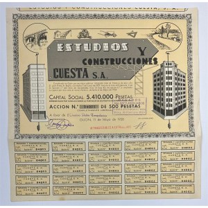 Spain Estudios y Construcciones de Guesta Accion de 500 pesetas 1958