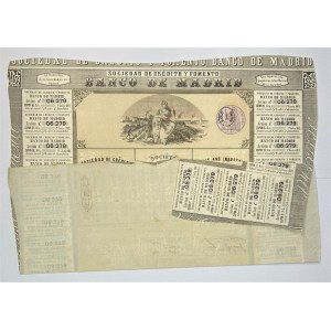 Spain Sociedad de Credito y Fomento Banco de Madrid Accion de 1900 Reales Vellon / Bearers share for 20 Pounds 1863