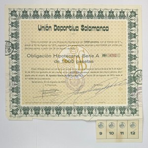 Spain Union Deportiva Salamanca Obligacion Hipotecaria de 1000 Pesetas 1975