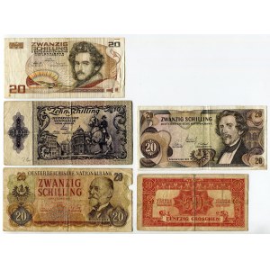 Austria Lot of 5 Banknotes 1944 - 1986