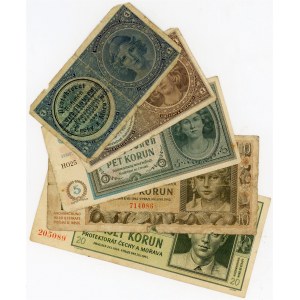Bohemia & Moravia Lot of 5 Banknotes 1939 - 1944