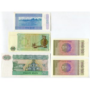 Burma Lot of 5 Banknotes 1972 - 1994