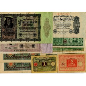Germany - Weimar Republic Lot of 11 Banknotes 1918 - 1923