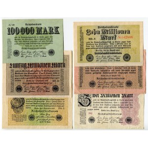 Germany - Weimar Republic Lot of 6 Banknotes 1923