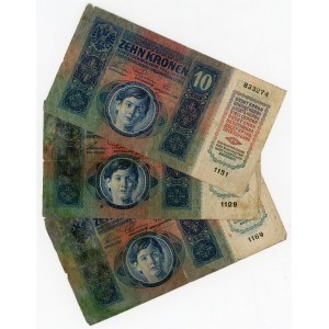 Czechoslovakia 3 x 10 Korun 1919 (ND) Adhessive Stamp