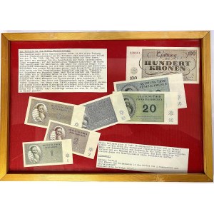 Czechoslovakia Theresienstadt Ghetto Full Set of 7 Banknotes 1943 Framed