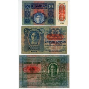 Austria 10 - 20 - 100 Kronen 1919