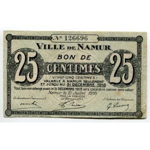 Belgium Ville de Namur 25 Centimes 1918 Emergency Issue