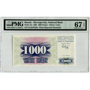 Bosnia & Herzegovina 1000 Dinara 1992 PMG 67EPQ