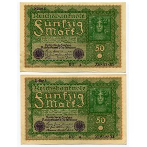 Germany - Weimar Republic 2 x 50 Mark 1919 With Consecutive Numbers