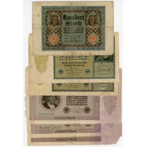 Germany - Weimar Republic 100, 2 x 10000, 3 x 100000 Mark 1920 - 1923