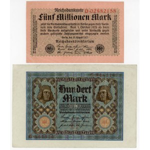 Germany - Weimar Republic 100 & 5 Millionen Mark 1920 - 1923
