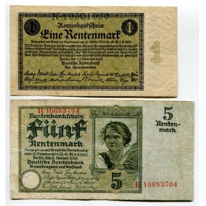 Germany - Weimar Republic 1 - 5 Rentenmark 1923 - 1926