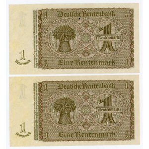 Germany - Third Reich 2 x 1 Rentenmark 1937 With Consecutive Numbers