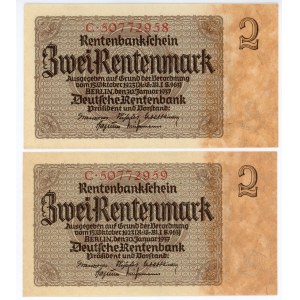 Germany - Third Reich 2 x 2 Rentenmark 1937 With Consecutive Numbers