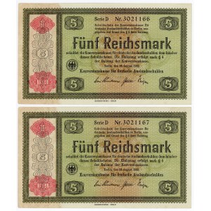 Germany - Third Reich 2 x 5 Reichsmark 1934 With Consecutive Numbers