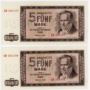 Germany - DDR 2 x 5 Mark 1964 WIth Consecutive Numbers