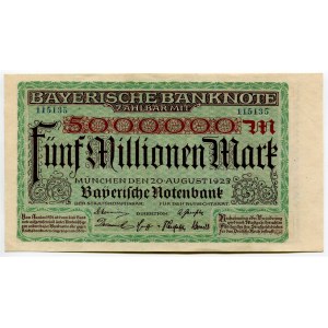 Germany - Weimar Republic Bayerische Notenbank 5 Millionen Mark 1923