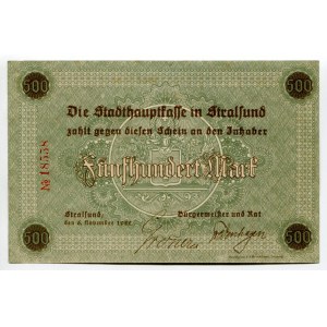 Germany - Weimar Republic Stralsund 500 Mark 1922