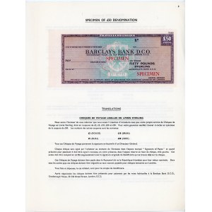 Great Britain Barclays Bank Limited Travel Check 50 Pounds 1960 (ND) Specimen