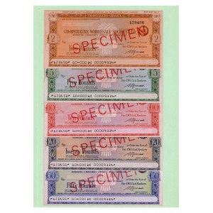 Great Britain Co-operative Wholesale Society Limited Travel Checks 2 - 5 - 10 - 20 50 Pounds 1965 (ND) Specimen