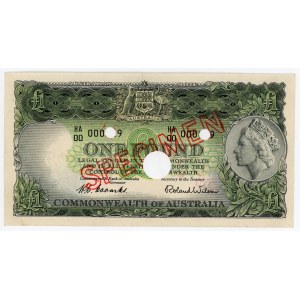 Australia 1 Pound 1953 - 1960 (ND) Specimen Perforated