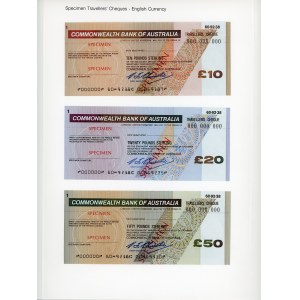 Australia Commonwealth Bank of Australia Checks 10 - 50 - 100 Dollars & 10 - 20 - 50 Pounds 1985 (ND) Specimen