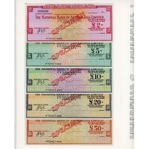 Australia National Bank of Australasia Limited Checks 2 - 5 - 10 - 20 - 50 Pounds 1967 (ND) Specimen