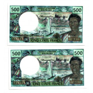 New Hebrides 2 x 500 Francs 1979 (ND) With Consecutive Numbers