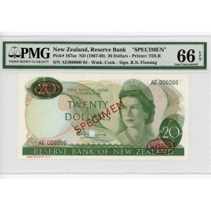 New Zealand 20 Dollars 1967 - 1968 (ND) Specimen PMG 66 EPQ