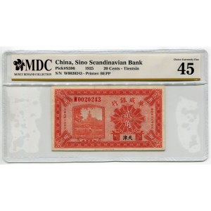 China Tientsin Sino Scandinavian Bank 20 Cents 1925 MDC 45