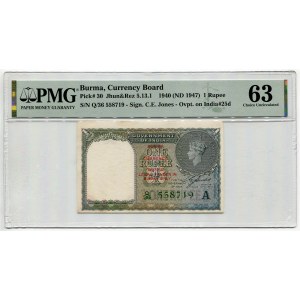 Burma 1 Rupee 1940 (1947) (ND) PMG 63 Overprint