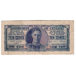 Ceylon 10 Cents 1942