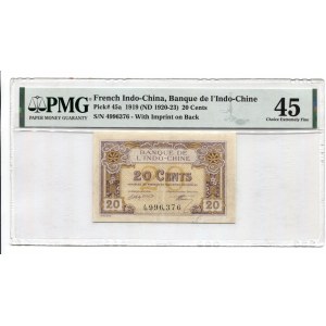 French Indochina 20 Cents 1919 (1920 - 1923) (ND) PMG 45