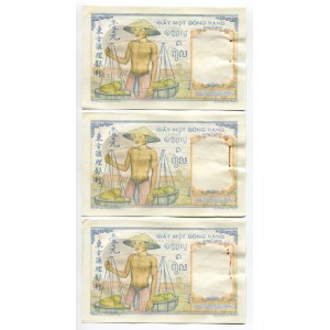 French Indochina 3 x 1 Piastre 1953 (ND) WIth Consecutive Numbers