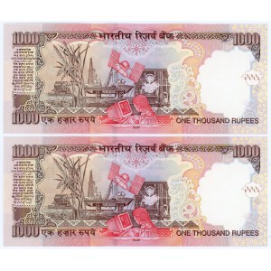 India 2 x 1000 Rupees 2008 With Close Numbers