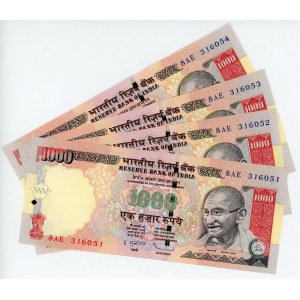 India 4 x 1000 Rupees 2008 WIth Consecutive Numbers