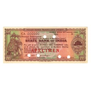 India Travel Check 100 Rupees 1970 (ND) Specimen