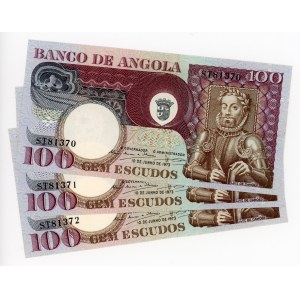 Angola 3 x 100 Escudos 1973 With Consecutive Numbers